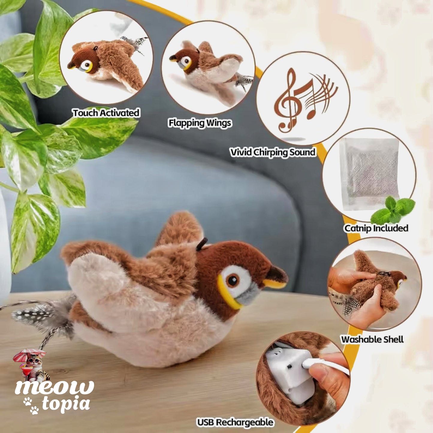 Jouet interactif MeowBird - Jouet pour chat avec capteur de mouvement